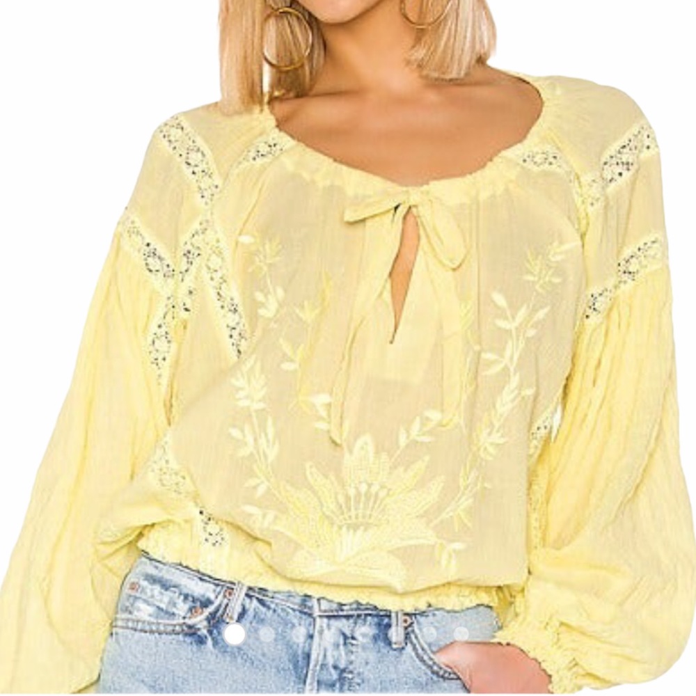 Free people | pale yellow embroidered top